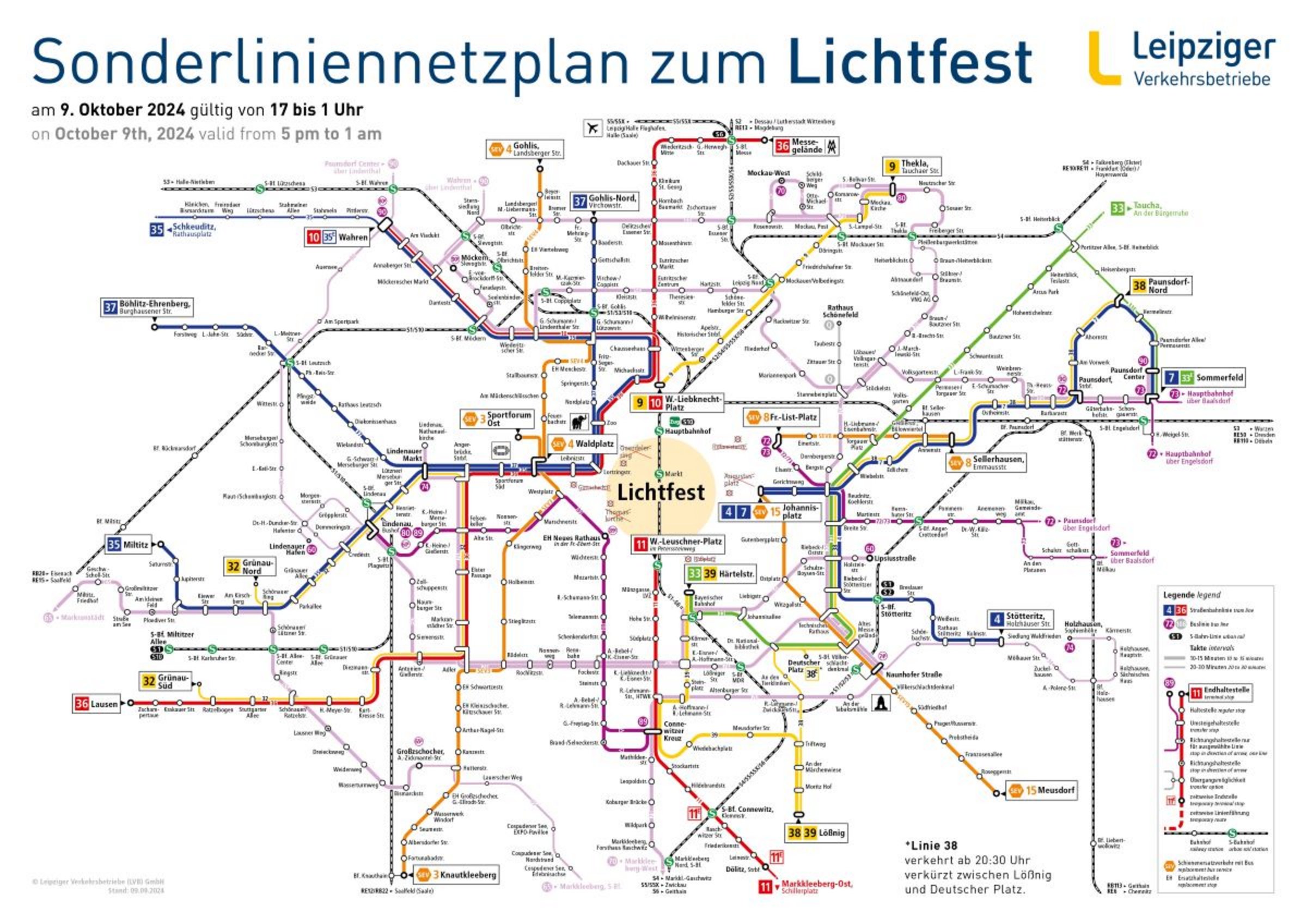 Sonderliniennetzplan zum Lichtfest am 09.10.2024