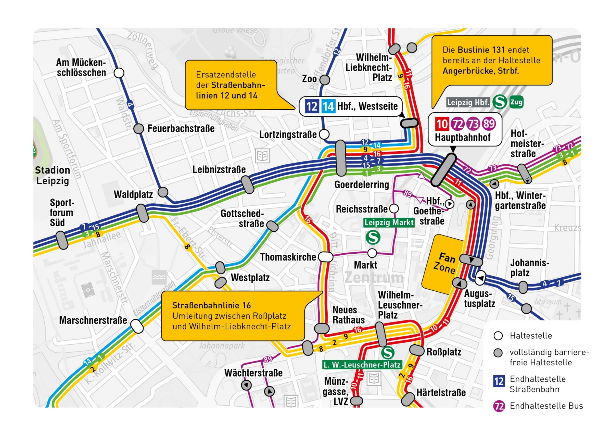 Lageplan der Fan Zone Augustusplatz mit ÖPNV-Anbindungen